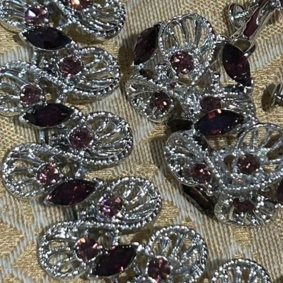 DODDS Purple Rhinestone Silver Link Statement NECKLACE/EARRINGS SET - Picture 10 of 11